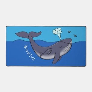 Cute whale and calf whimsical cartoon desk mat