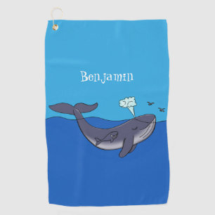 Cute whale and calf whimsical cartoon golf towel