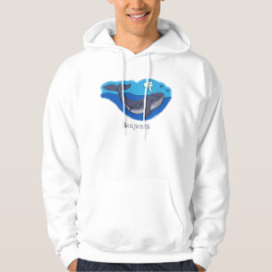 Cute whale and calf whimsical cartoon hoodie