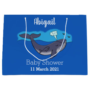Cute whale and calf whimsical cartoon large gift bag