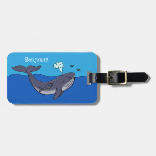 Cute whale and calf whimsical cartoon luggage tag