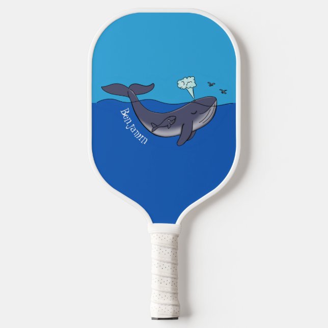 Cute whale and calf whimsical cartoon pickleball paddle (Front)