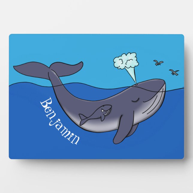 Cute whale and calf whimsical cartoon plaque (Front)