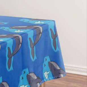 Cute whale and calf whimsical cartoon tablecloth