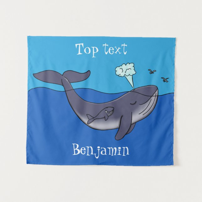 Cute whale and calf whimsical cartoon  tapestry (Front (Horizontal))