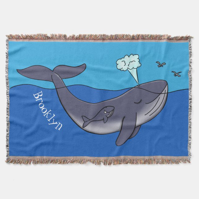 Cute whale and calf whimsical cartoon throw blanket (Front)
