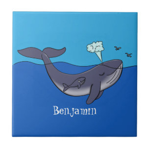 Cute whale and calf whimsical cartoon tile