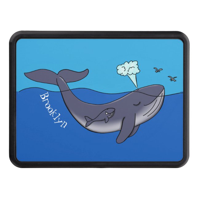 Cute whale and calf whimsical cartoon trailer hitch cover (Front)