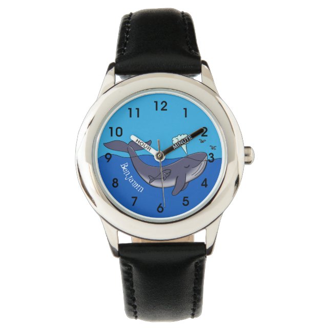 Cute whale and calf whimsical cartoon watch (Front)