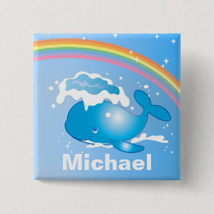 Cute Whale and Rainbow Art Personalised Kids 2 Inch Square Button