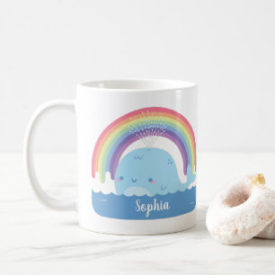 Cute Whale and Rainbow, Colourful Personalized Coffee Mug