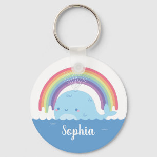 Cute Whale and Rainbow, Colourful Personalized Keychain