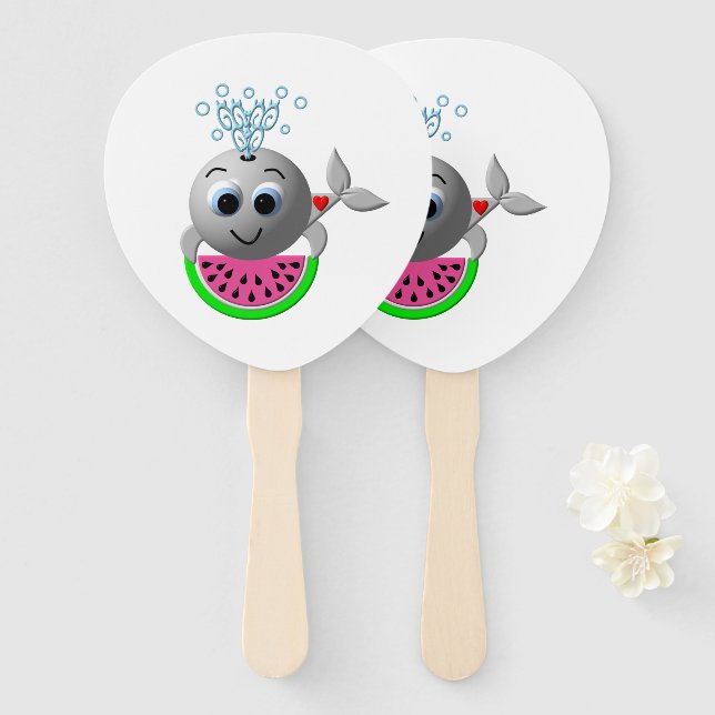 Cute Whale and Watermelon Hand Fan (Front and Back)