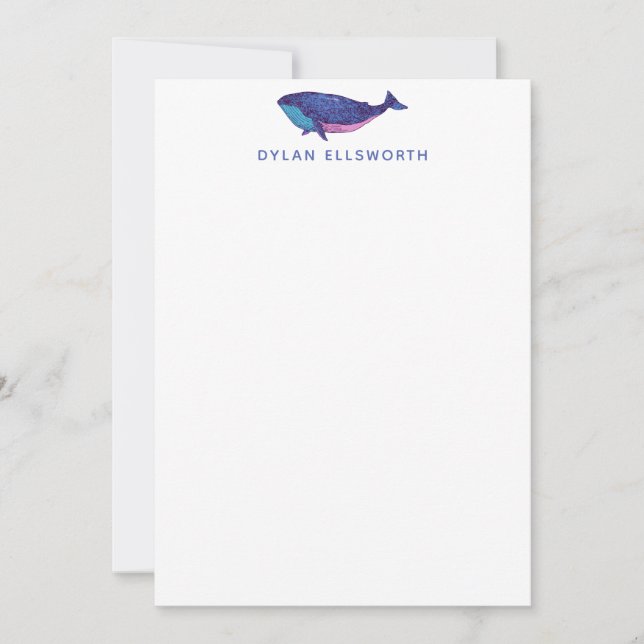 Cute Whale Art Drawing in Ocean Blue Personalized Card (Front)