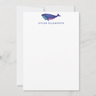 Cute Whale Art Drawing in Ocean Blue Personalized Card