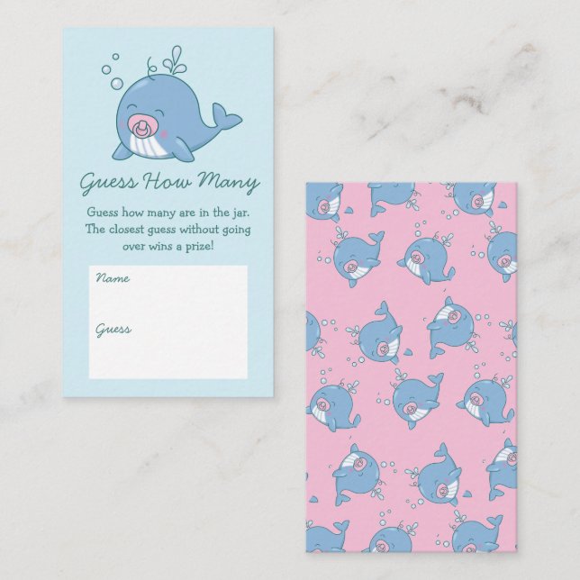 Cute Whale Baby Shower Guess How Many Girl Pink Enclosure Card (Front/Back)