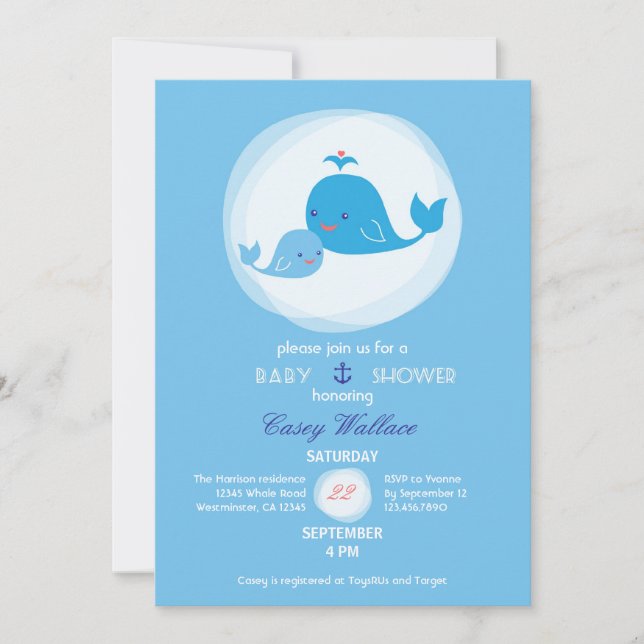 Cute Whale Baby Shower Invitation (Front)
