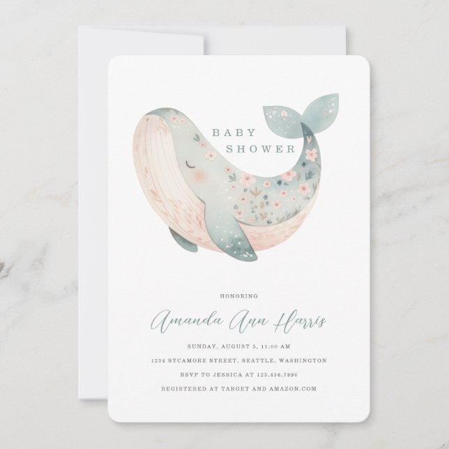Cute Whale Baby Shower Invitation (Front)