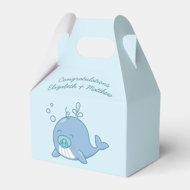 Cute Whale Baby Shower Kawaii Boy Blue Favor Box (Front Side)