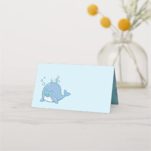 Cute Whale Baby Shower Kawaii Boy Blue Place Card