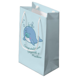 Cute Whale Baby Shower Kawaii Boy Blue Small Gift Bag