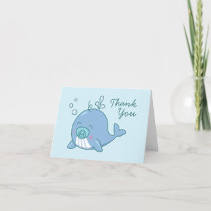Cute Whale Baby Shower Kawaii Boy Blue Thank You Card