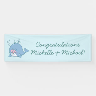 Cute Whale Baby Shower Kawaii Girl Pink Banner