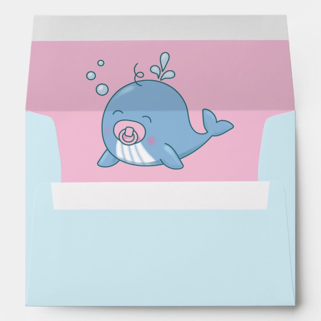 Cute Whale Baby Shower Kawaii Girl Pink Envelope (Back (Bottom))