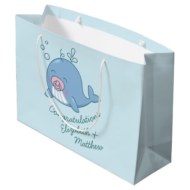 Cute Whale Baby Shower Kawaii Girl Pink Large Gift Bag (Back Angled)