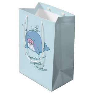 Cute Whale Baby Shower Kawaii Girl Pink Medium Gift Bag