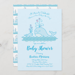 Cute Whale Baby Shower Ocean Gender Neutral Blue Invitation