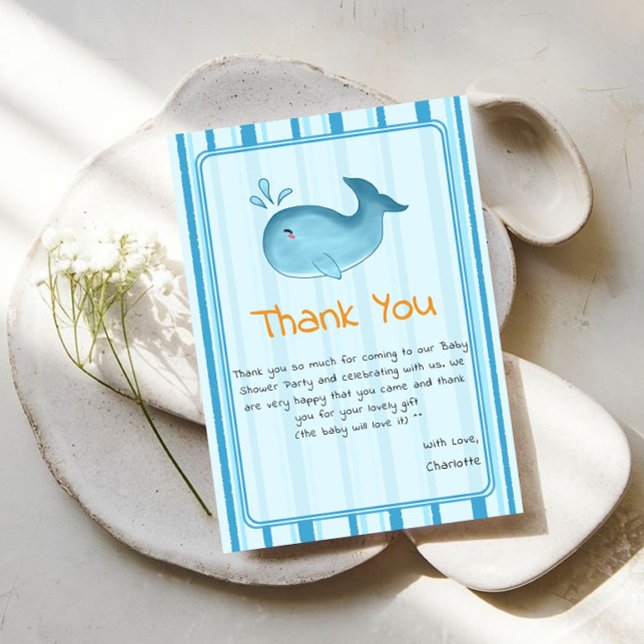 Cute Whale Baby Shower Thank You Card (Creator Uploaded)