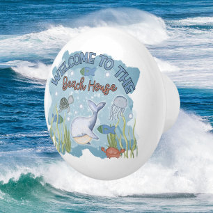cute whale beach house welcome ceramic knob