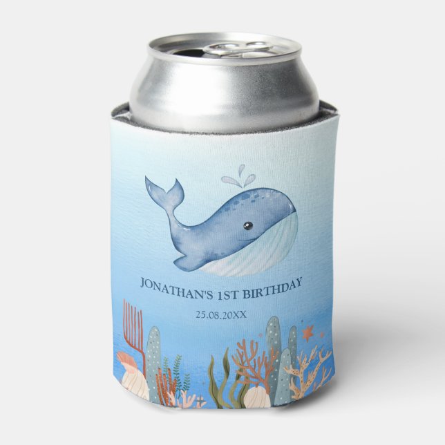  Cute Whale Blue Sea Coral Reef Birthday  Can Cooler (Can Front)