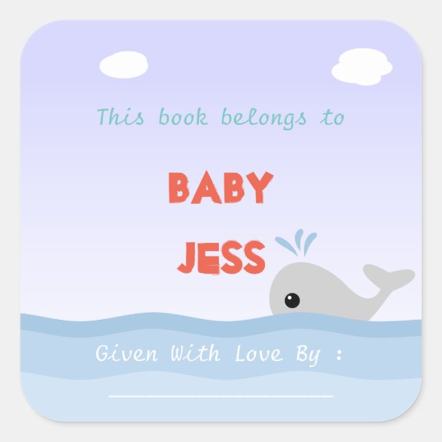 Cute Whale Book Plate Square Sticker (Front)
