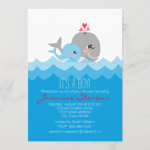 Cute Whale Boy Baby Shower Invitation
