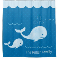 Cute Whale Family Blue Underwater Dots