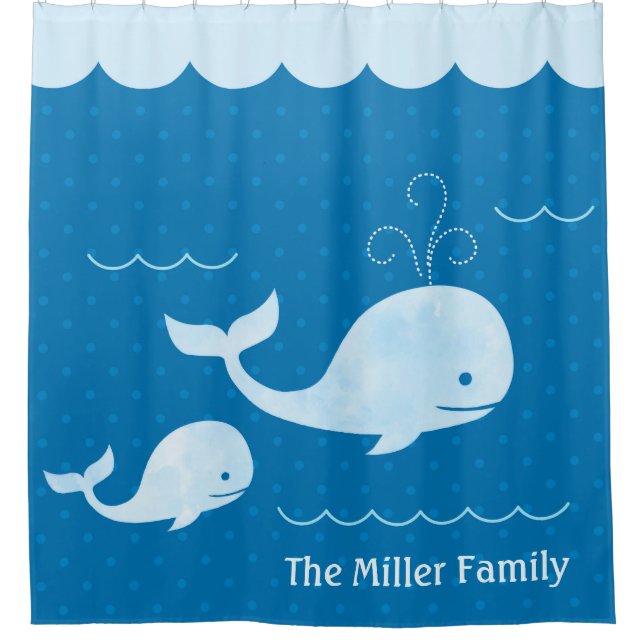 Cute Whale Family Blue Underwater Dots (Front)