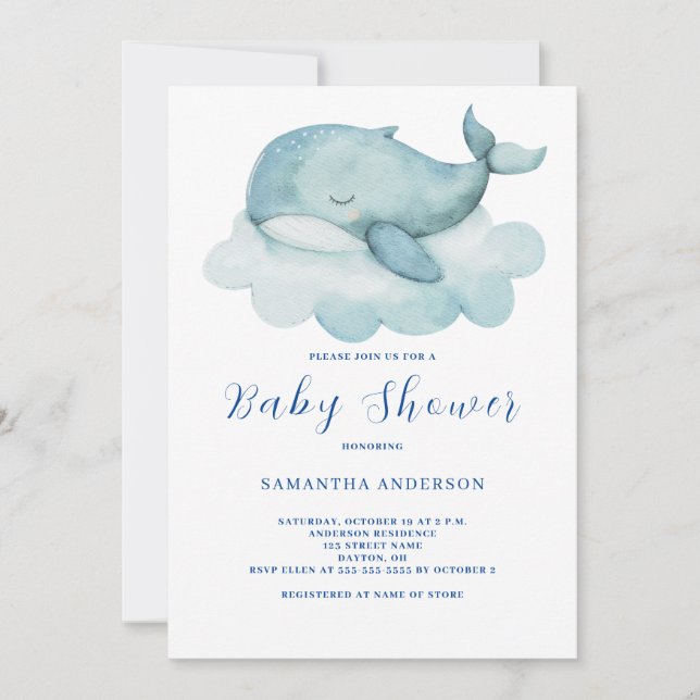 Cute Whale Gender Neutral Baby Shower Invitation (Front)