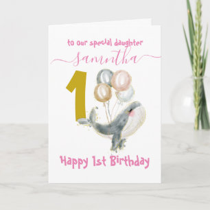 cute whale girl 1st birthday card