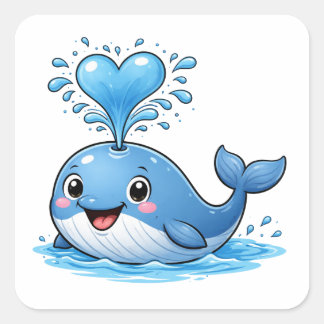 Cute Whale Heart Water Cartoon Art Sticker