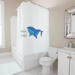 Cute Whale Hello Shower Curtain