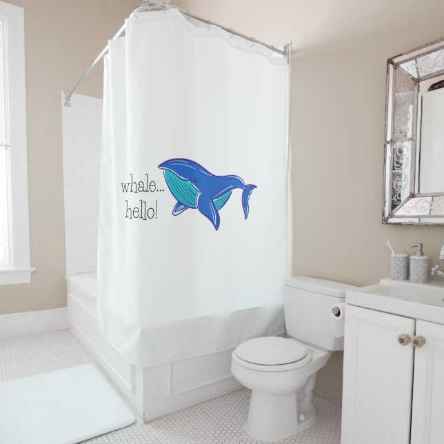 Cute Whale Hello Shower Curtain (In Situ)