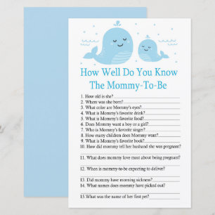 Cute Whale How well do you know baby shower game
