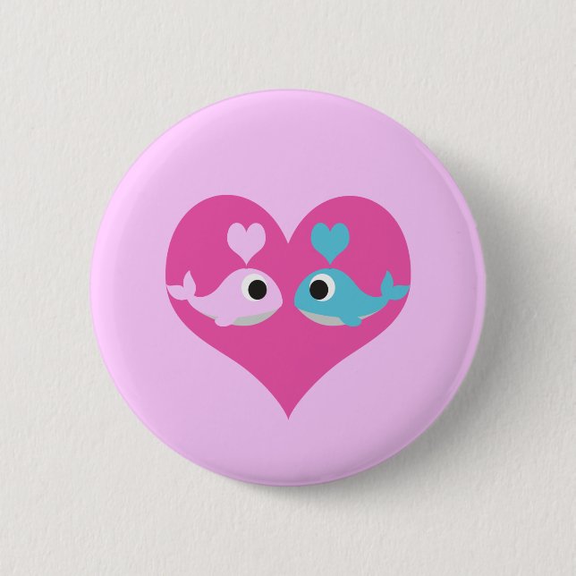 Cute Whale Love 2 Inch Round Button (Front)