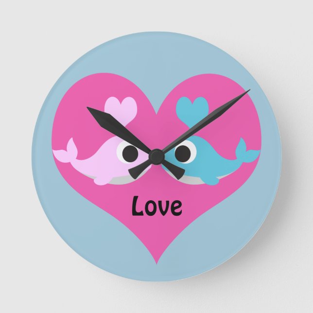 Cute Whale Love Round Clock (Front)