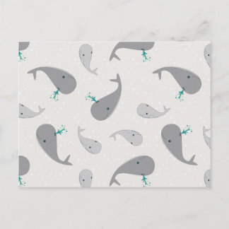 Cute Whale Mom and Baby Pattern Postcard