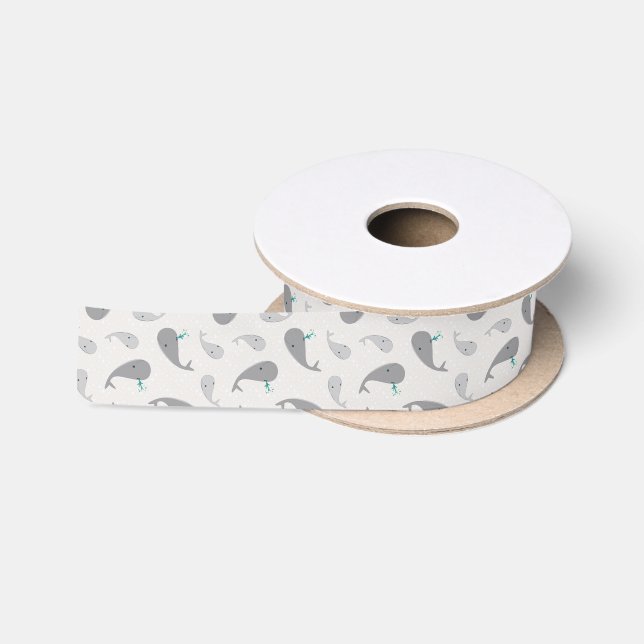 Cute Whale Mom and Baby Pattern Satin Ribbon (Spool)