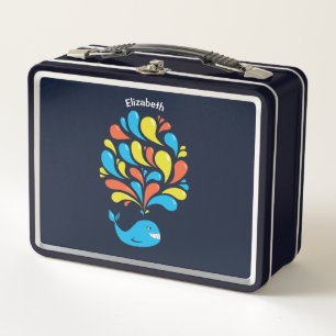 Cute Whale Name Cartoon Fish Colourful Metal Lunch Box
