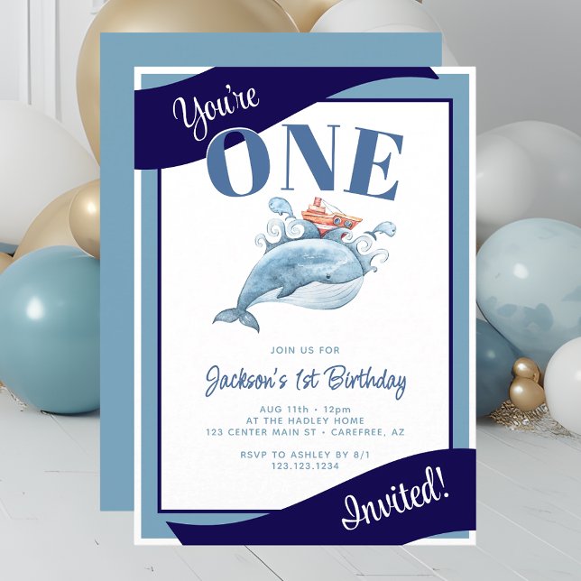 Cute Whale Nautical Kid's Birthday Party Invitation (Creator Uploaded)
